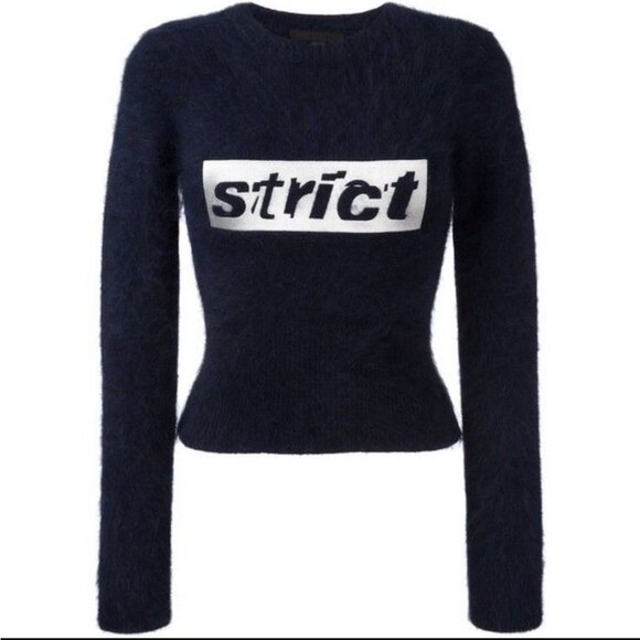 Alexander Wang  Strict embroidered Blue white Angora Wool ‘shrunken’ sweater XS - Picture 3 of 16